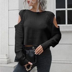 NWT Cold-Shoulder Ribbed Trim Sweater